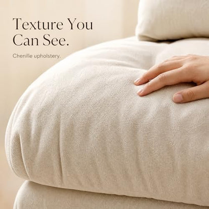 133.8" Chenille Cloud Couch, 3 Seater Sofa Couch, Beige