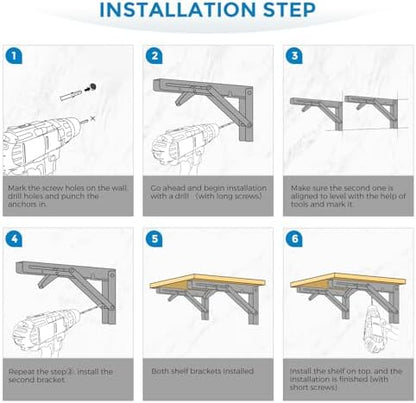 Matte Black Folding Shelf Brackets, 8 Inch, 4 Pack