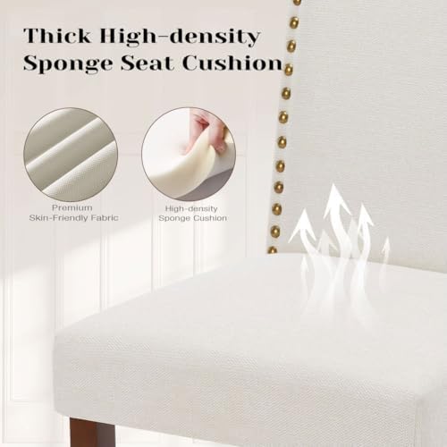 Kitchen Chairs Set of 2 Modern Upholstered Fabric Seat with Nailhead Trim and Ergonomic Lumbar Support for Living Room and Rustic Farmhouse Dining Area, Beige
