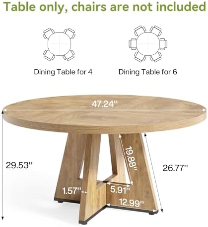 LITTLE TREE Round Dining Table for 4-6 People, 47 Inches Dining Room Table with Wooden Pedestal Base, Circle Kitchen Tables for Dining Room, Kitchen, Living Room, Oak
