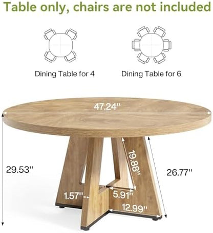 LITTLE TREE Round Dining Table for 4-6 People, 47 Inches Dining Room Table with Wooden Pedestal Base, Circle Kitchen Tables for Dining Room, Kitchen, Living Room, Oak