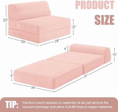 Kasunpul Folding Sofa Bed with Pillow, Memory Foam Fold Out Chair Bed, Convertible Sleeper Chair with Washable Cover, Futon Floor Couch for Living Room/Dorm/Guest Use/Home Office/Apartment,Pink