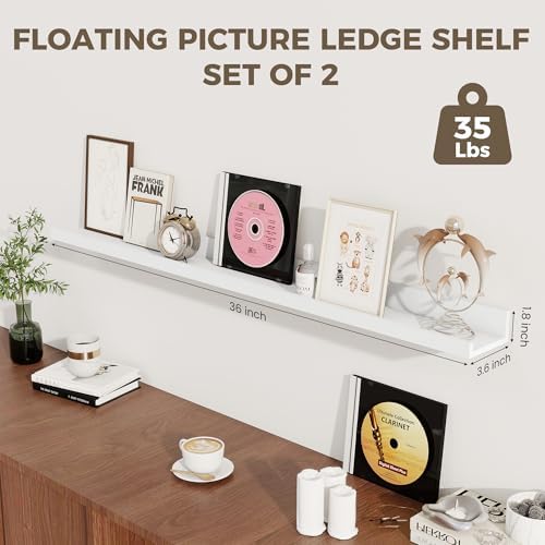36 Inch Floating Shelves, White Picture Ledge Shelf Set of 2