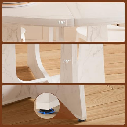 47" Round Dining Table for 4-6, Farmhouse Wood Kitchen Table, Mid-Century Wooden Circle Dinner Room Table Easy Assembly for Dining Room, Kitchen, Living Room (Faux Marble)