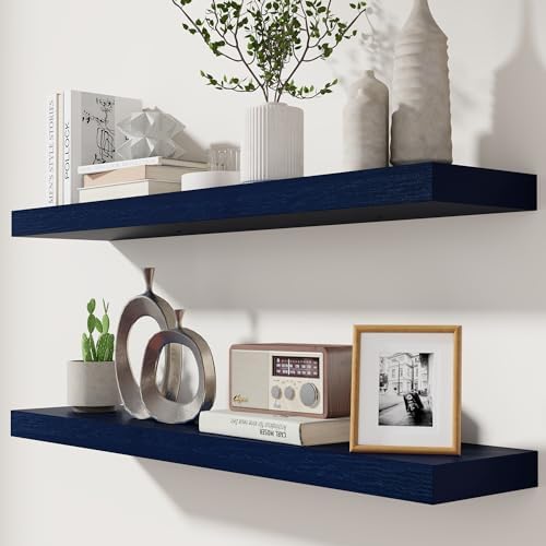 fuqing 36 Inch Floating Shelves, 6.7 Inch Deep Blue Wall Shelves Set of 2