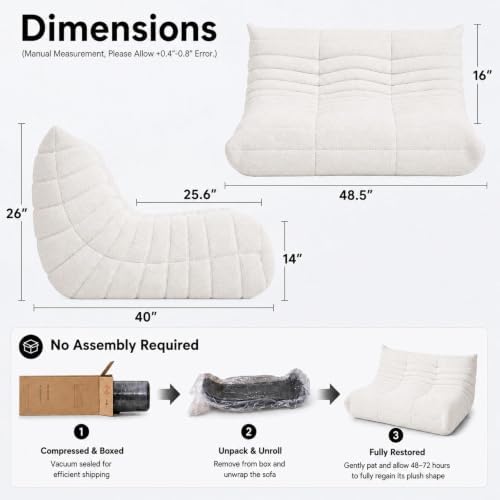 Loveseat Bean Bag Chair for Adults, Comfy Beanbag with Memory Foam