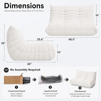 Loveseat Bean Bag Chair for Adults, Comfy Beanbag with Memory Foam