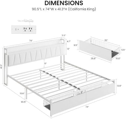 LIKIMIO California King Size Bed Frame with 2 Drawers and Charging Station