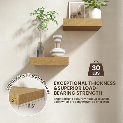 FLYJOE 12 Inch Deep Floating Shelves, 12'' x 12'' Oak Shelves Set of 2