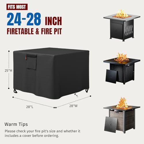 SHINESTAR Fire Pit Cover Square, Heavy-Duty Ripstop & Waterproof Outdoor Fire Pit Table Cover, Fits 24-28 inch Square Fire Pits with Windproof Drawstring and Buckles, 28 x 28 x 25 Inches