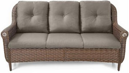 Patio Couch Outdoor Wicker Sofa - Heavy Duty All-Weather Brown Rattan 3-Seater with High Back and Comfortable Thick Cushions for Garden Back Porch Poolside Apartment - Grey