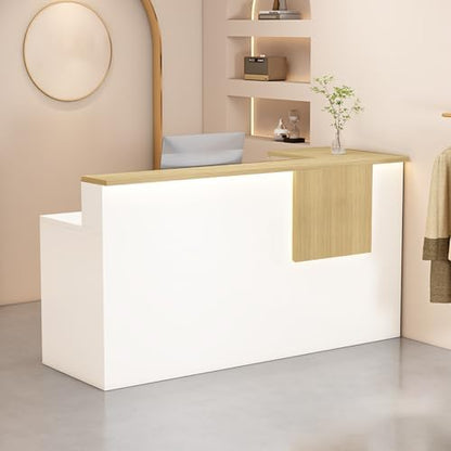 Reception Desk with Counter Modern, 35.4-118.1'', Solid Wood Ecological Board, Large Storage Space,Lockable Storage Drawers, for Salons, Offices, Lobbies, Retail Stores and Home Offices