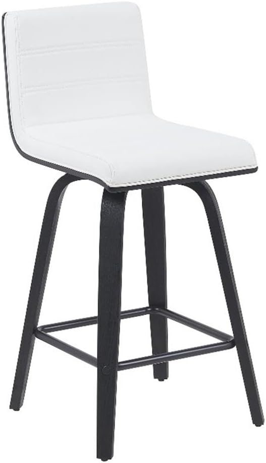 Vienna Modern Counter Height Swivel Bar Stool with Snow White Faux Leather Seat and Black Brushed Wood Frame Set of 3