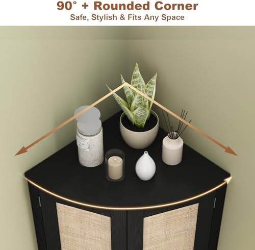 Tall Corner Cabinet, 64.7" Rattan Corner Storage Cabinet, 4 Doors