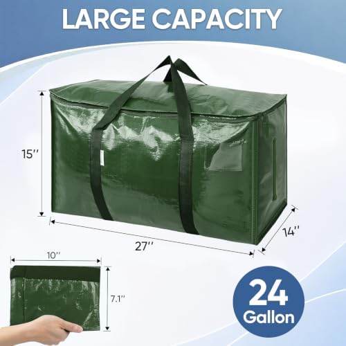 TICONN 8 Pack Extra Large Moving Bags Heavy Duty with Zippers & Carrying Handles, Durable Storage Bags Moving Boxes for Closet Organizers and Storage (8 Pack, Olive)