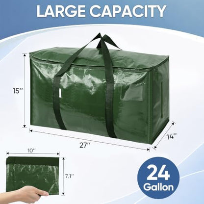 TICONN 8 Pack Extra Large Moving Bags Heavy Duty with Zippers & Carrying Handles, Durable Storage Bags Moving Boxes for Closet Organizers and Storage (8 Pack, Olive)
