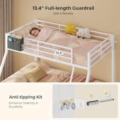 Twin Over Full Bunk Bed with Trundle, 6 Storage Drawers, LED Lights