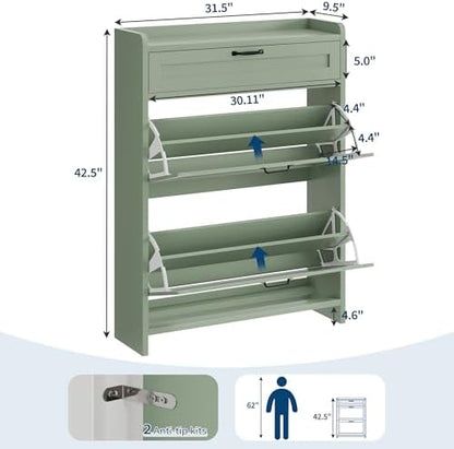 Garvee Shoe Cabinet with 2 Flip Drawers & 1 Top Drawer, Wooden