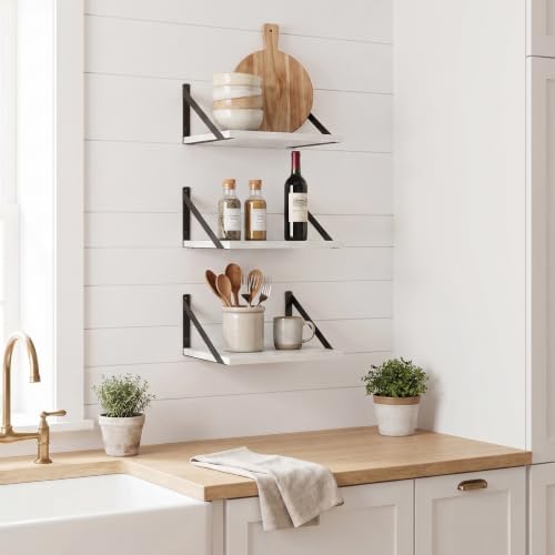 White Floating Shelves Set of 3, 12"W x 10"D Wall Shelf with Bracket
