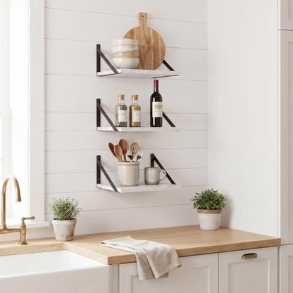 White Floating Shelves Set of 3, 12"W x 10"D Wall Shelf with Bracket