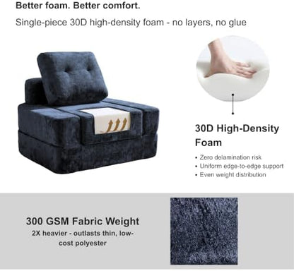 · REDEARTH · 3-in-1 Boneless Convertible Folding Floor Sofa Bed - Navy Blue
