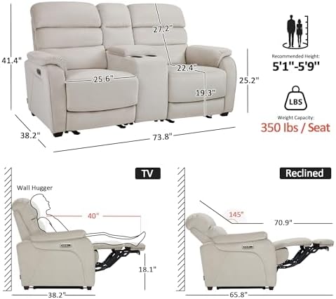 MCombo 73.8'' Zero Wall Hugger Power Recliner Sofa, ST258M2 (Beige)