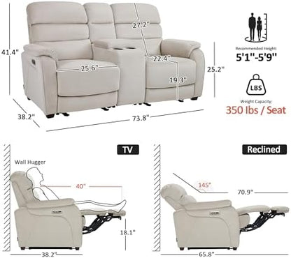 MCombo 73.8'' Zero Wall Hugger Power Recliner Sofa, ST258M2 (Beige)