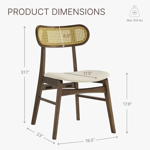 KISLOT Rattan Dining Chairs Set of 2, Upholstered Kitchen Chairs, Walnut