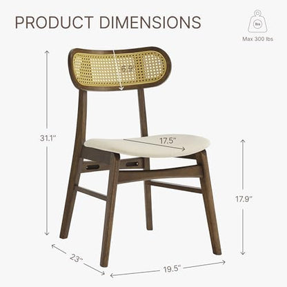 KISLOT Rattan Dining Chairs Set of 2, Upholstered Kitchen Chairs, Walnut