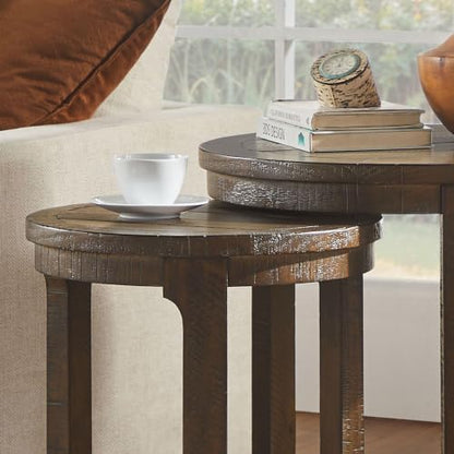 WILLIAMSPACE Solid Wood Round Nesting Coffee Table Set of 2 for Living Room