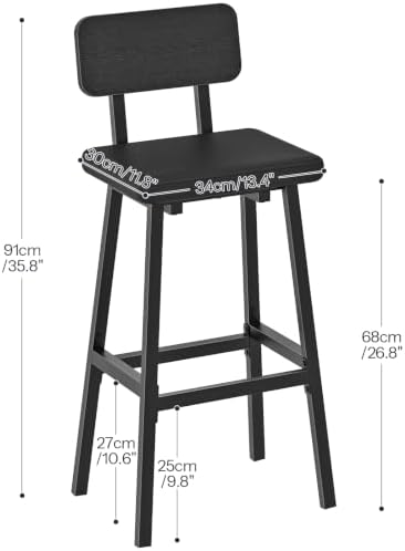 HOOBRO Black Bar Stools, Set of 2 PU Upholstered Tall Bar Stools, Kitchen Breakfast Stools with Footrests, Bar Chairs, for Kitchen, Dining Room, Bar, Cafe, Black BB84BY01G2