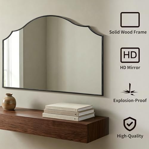 Black Scalloped Wall Mirror: 54"x34" Oversized Wood Arched Mirror