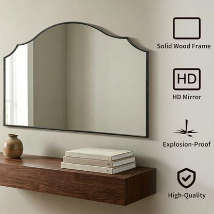 Black Scalloped Wall Mirror: 54"x34" Oversized Wood Arched Mirror