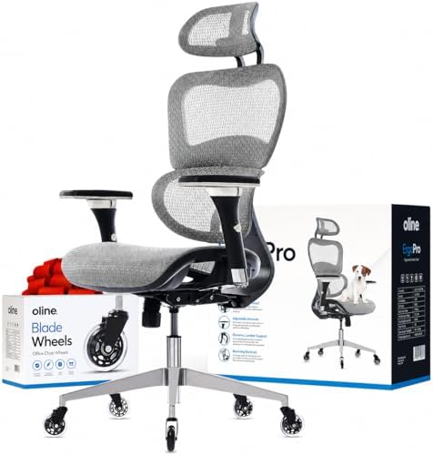 Oline ErgoPro Ergonomic Office Chair - Rolling Desk Chair with 4D Adjustable Armrest, 3D Lumbar Support and Blade Wheels - Mesh Computer Chair, Gaming Chairs, Executive Swivel Chair (Light Gray)
