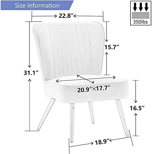 Alunaune Accent Chair Set of 2 Upholstered Living Room Chairs Modern Bedroom Furniture Sets Armless Slipper Club Chair Guest Reception Couch Comfy Wingback Single Sofa-Ivory