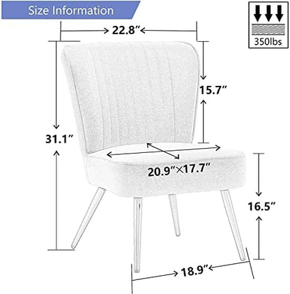 Alunaune Accent Chair Set of 2 Upholstered Living Room Chairs Modern Bedroom Furniture Sets Armless Slipper Club Chair Guest Reception Couch Comfy Wingback Single Sofa-Ivory