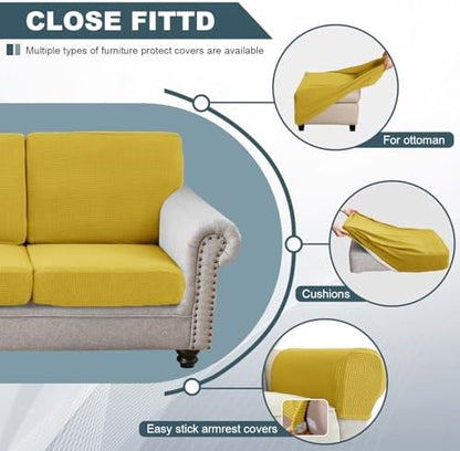 UNBBRRL Seat Cushion Cover and Back Covers for Corner Sofa Stretch Jacquard, Non Slip L Shaped Sofa Slipcover with Storage Ottoman, Sectional Couch Cover for Chaise Lounge (Yellow,47 x 61 x 6”)