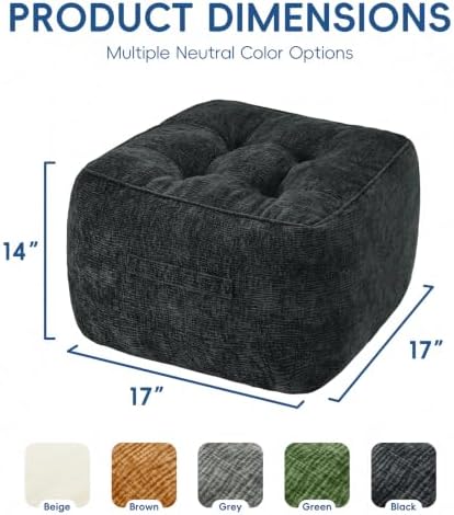 Hobestluk Pouf Ottoman Foot Rest Chenille Square small ottoman, Black