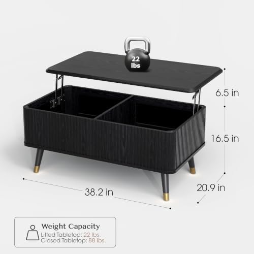 Black Lift Top Coffee Table with Storage for Living Room,38"