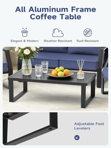 Oversized Modern Outdoor Patio Furniture Set with 5" Thick Cushions, Deep Seats & Wide Armrests, Comfortable Aluminum All-Weather Rustproof UV-Resistant Frame, 4-Seater for Garden, Backyard, Poolside