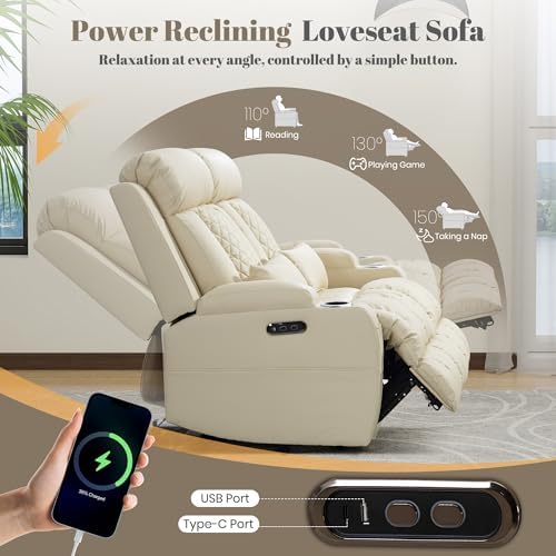 Zero Wall Hugger Power Reclining Sofa Set with Adjustable Headrest, Electric Reclining Couch with Drop-Down Table,Outlets, Power Recliner Loveseat Sofa for Living Room