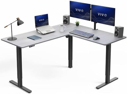 VIVO Electric Corner Standing Desk, L-Shaped, 63" x 55" Dark Gray Top