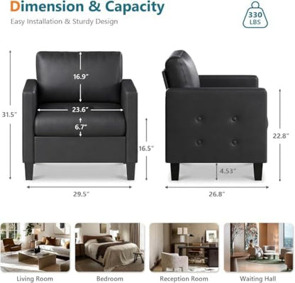 STHOUYN Accent Chairs Set of 2, Faux Leather Living Room Chair, Black