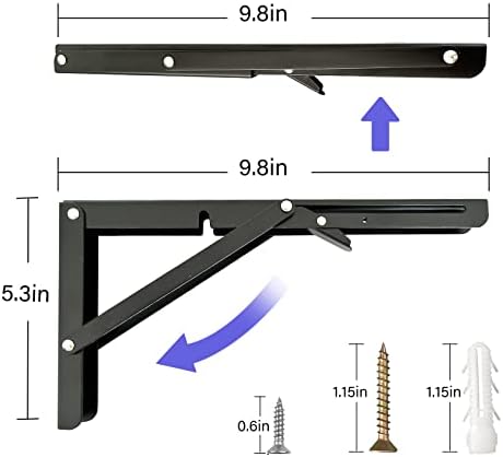 Folding Shelf Brackets, 10 Inch 2 Pcs Heavy Duty Shelf Brackets, Collapsible Brackets for Foldable Shelf,Wall Mounted Folding Table Brackets Space-Saving