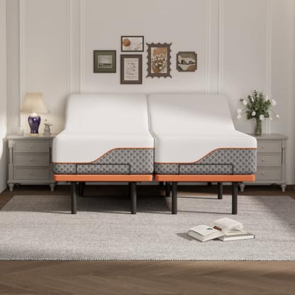 ESHINE Split King Adjustable Bed Frame with 14" Mattress, Zero Gravity