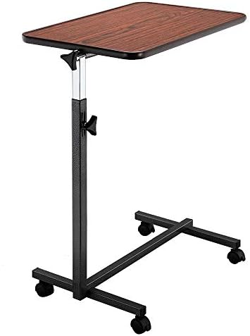 Angle and Height Adjustable Computer Laptop Desk，Lifting Mobile Rolling Cart， Multifunctional Movable Table Bedside Hospital Office Home Four-Wheel (deep Wood Grain, 26.5")