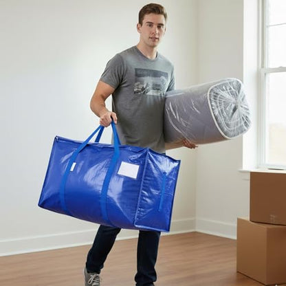 TICONN 8 Pack Extra Large Moving Bags Heavy Duty with Zippers & Carrying Handles, Durable Storage Bags Moving Boxes for Closet Organizers and Storage (8 Pack, Blue)