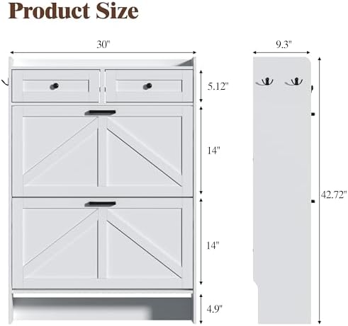 Thacuok White Shoe Cabinet with 2 Flip Drawers & 2 Storage Drawers, Rustic Farmhouse Narrow Shoe Organizer Cabinet, Slim Shoe Rack Cabinet, Shoe Storage Cabinet for Entryway, Hallway, Front Door