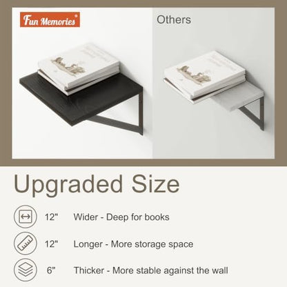 Black Floating Shelves Set of 3, 12"W x 12"D Wall Shelf with Bracket