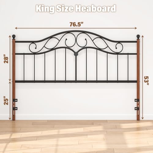 King Size Headboard Only, Vintage Metal Headboard for King Bed Black